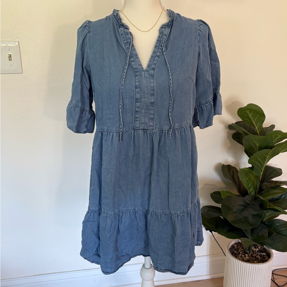LOFT soft denim style Blue Ruffle dress
